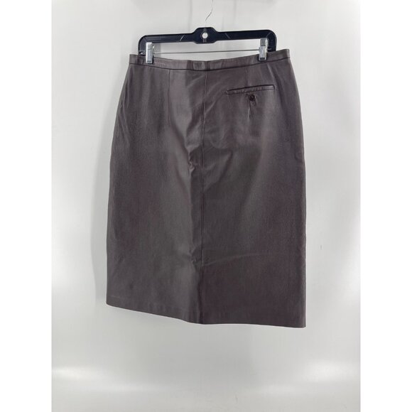 Vintage Clio Women's Brown Lined Leather Midi Pencil Skirt Y2K Size 12 - Picture 6 of 16